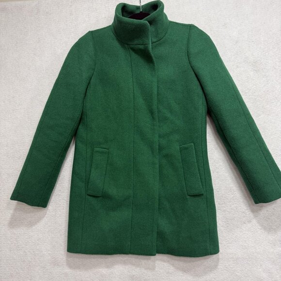 J Crew Mercantile Coat Womens 00 Green Wool Blend Funnel Neck Zip Jacket FA18 - Picture 1 of 12